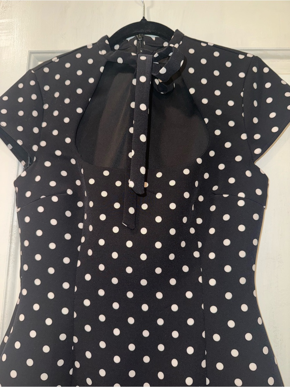 Zara Black Dress with White Polka Dots and Tie-Neck - Picture 2 of 4